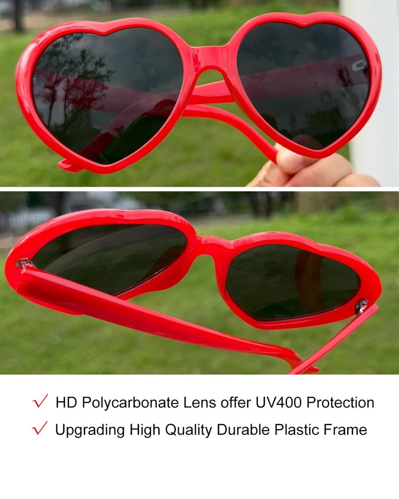 Armear Women Fashion Oversized Heart Sunglasses Retro Lady Girl Cute Love Shaped Large Plastic Eyeglasses Red - Image 4